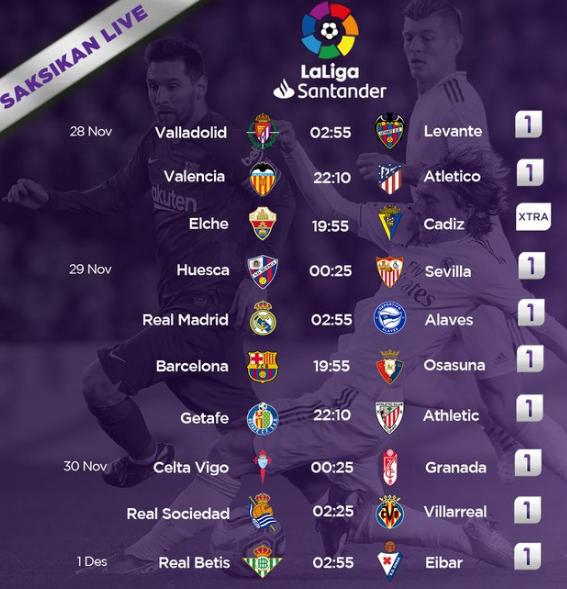 Jadwal La Liga Spanyol Pekan 11 La Liga Pekan 11