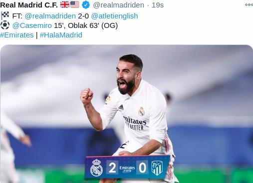 Hasil Derby Madrid Tadi Malam : Real Madrid Tumpas Atletico Dengan 2-0 Hasil Real madrid vs Atletico Madrid Skor Akhir 2-0