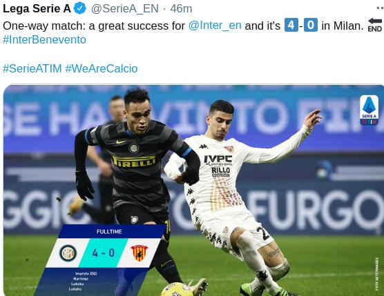 Hasil Inter Milan vs Benevento
