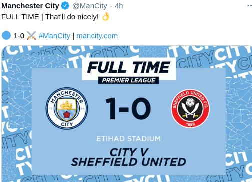 Hasil Manchester City vs Sheffield United