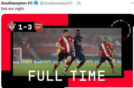 Hasil Southampton vs Arsenal Pekan 20