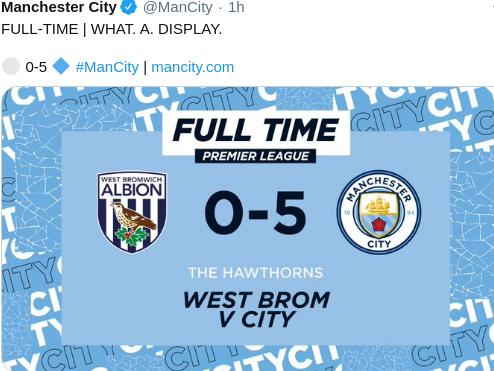Hasil West Brom vs Manchester City Pekan 20