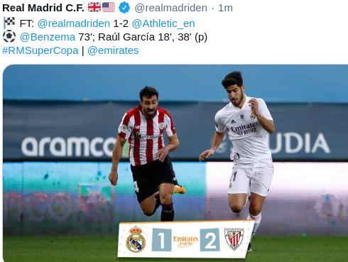 Real Madrid vs Athletic Bilbao Skor Akhir 1-2