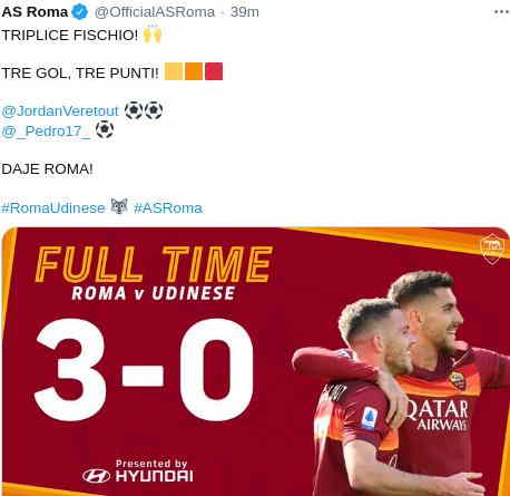 Hasil As Roma vs Udinese
