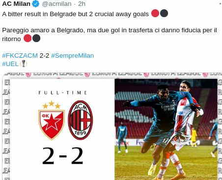 Hasil Red Star vs AC Milan
