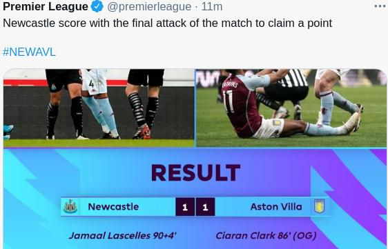 Hasil Newcastle vs Aston Villa