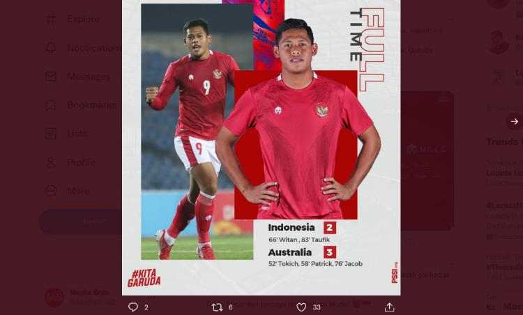 Hasil Timnas Indonesia U23 vs Australia U23 Skor Akhir 2-3 | Leg 1 Kualifikasi AFC U23 Asian Cup 2022