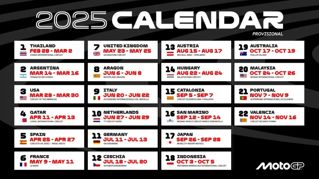 Kalender MotoGP 2025 Lengkap Indonesia kebagian seri 18
