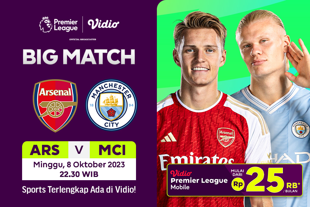 Link Live Streaming Liga Inggris: Arsenal Vs Manchester City di Vidio, 8 Oktober 2023